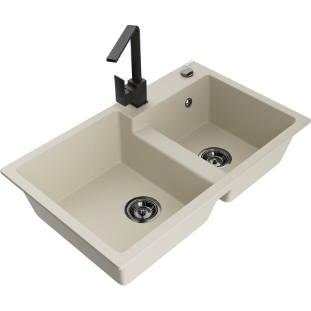 Mexen Tomas 2-chamber granite sink with Rita kitchen tap, beige - 6516-69-670300-70