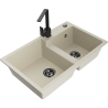 Mexen Tomas fregadero de granito de 2 compartimentos con grifo de cocina Rita, beige - 6516-69-670300-70