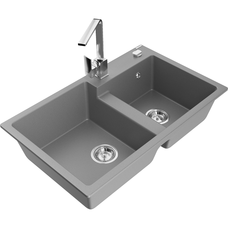 Mexen Tomas Granitdiskho med 2 hoar och köksblandare Rita, grå - 6516-71-670300-00
