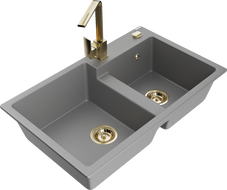 Mexen Tomas granitdiskho med 2 fack och köksblandare Rita, grå - 6516-71-670300-50