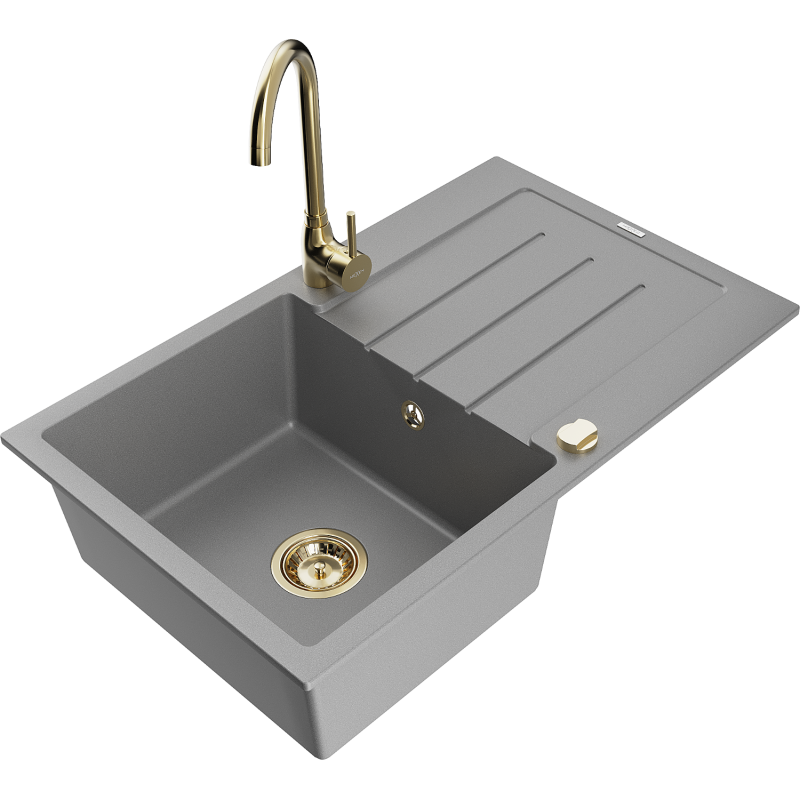 Mexen Bruno fregadero de granito de 1 seno con escurridor y grifo de cocina Telma, gris - 6513-71-670200-50