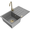 Mexen Bruno 1-bowl granite sink with drainer and Telma kitchen tap, grey - 6513-71-670200-50