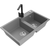 Mexen Tomas granite sink 2-bowl with Rita kitchen tap, grey - 6516-71-670300-70