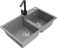 Mexen Tomas lava loiça de granito com 2 cubas com misturadora de cozinha Rita, cinzento - 6516-71-670300-70