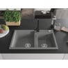 Mexen Tomas granite sink 2-bowl with Rita kitchen tap, grey - 6516-71-670300-70