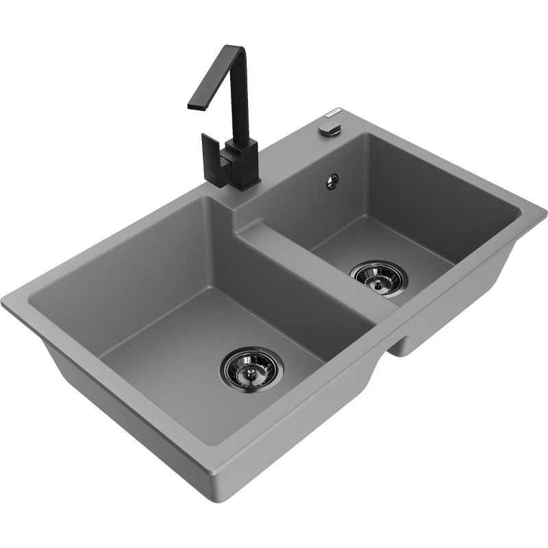 Mexen Tomas lavello in granito a 2 vasche con miscelatore cucina Rita, grigio - 6516-71-670300-70-B
