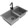 Mexen Tomas granite sink double-bowl with kitchen faucet Rita, grey - 6516-71-670300-70-B