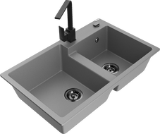 Mexen Tomas granitno korito z dvema komorama in kuhinjsko pipo Rita, sivo - 6516-71-670300-70-B