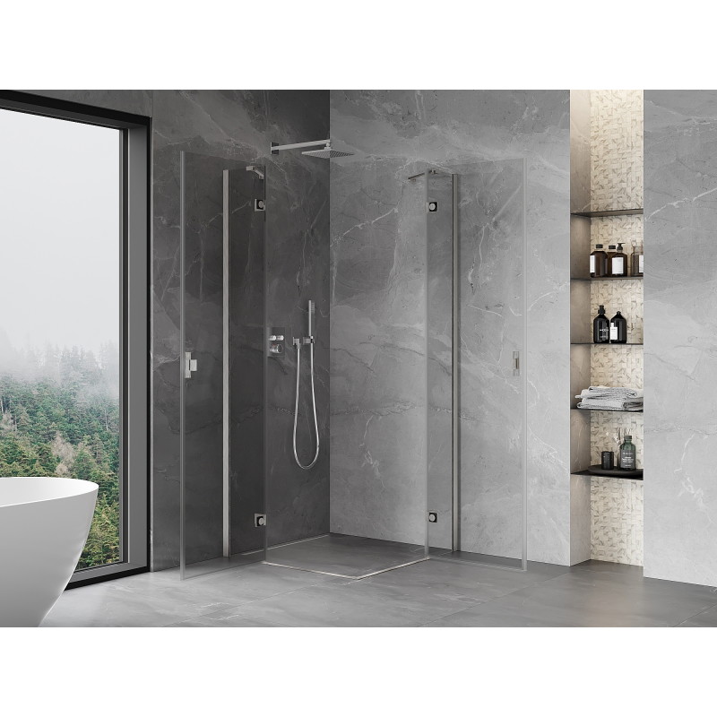 Mexen Mist-H Duo cabina de ducha abatible 70 x 70 cm, transparente, níquel cepillado - 8A5-070L-070P-97-00