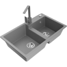 Mexen Tomas granite sink 2-chamber with kitchen tap Rita, grey - 6516-71-670300-71