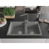 Mexen Tomas granite sink 2-chamber with kitchen tap Rita, grey - 6516-71-670300-71