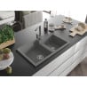 Mexen Tomas granite sink 2-chamber with kitchen tap Rita, grey - 6516-71-670300-71