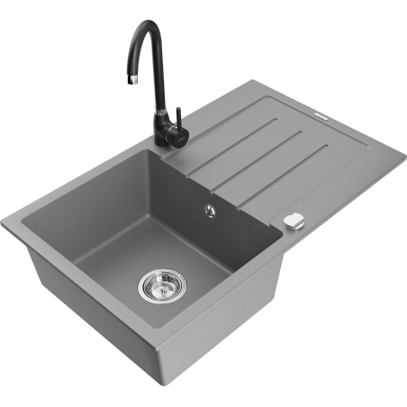 Mexen Bruno fregadero de granito de 1 seno con escurridor y grifo de cocina Telma, gris - 6513-71-670200-70