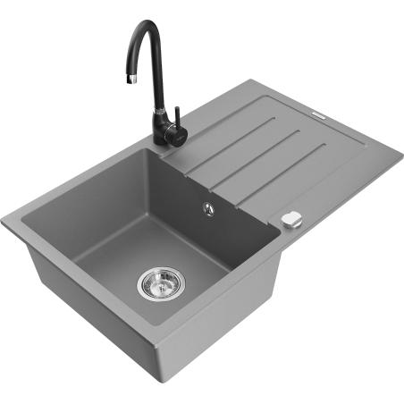 Mexen Bruno Granitspüle 1-becken mit Abtropffläche und Küchenarmatur Telma, grau - 6513-71-670200-70
