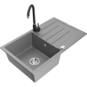 Mexen Bruno 1-bowl granite sink with drainer and Telma kitchen tap, grey - 6513-71-670200-70