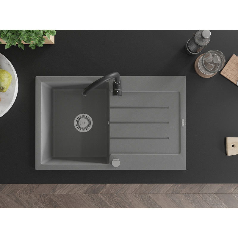 Mexen Bruno Granit Spullsteen mat engem Becken, Drain an Kicheniwwerlaf Telma, gro - 6513-71-670200-70