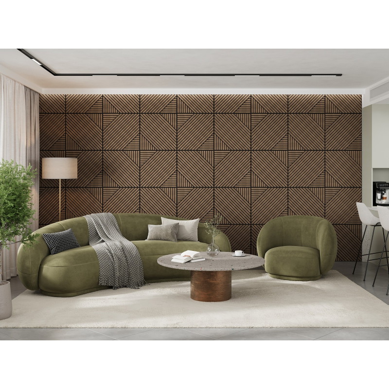 Mexen Linea 26 pannello a parete acustico 60 x 60 cm (4 pezzi), feltro 9 mm, impiallacciatura tecnica, Noce Scuro