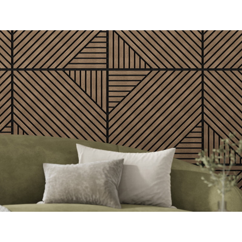Mexen Linea 26 panneau mural acoustique 60 x 60 cm (4 pcs), feutre 9 mm, placage technique, Noyer Foncé - S110-60607-26-044