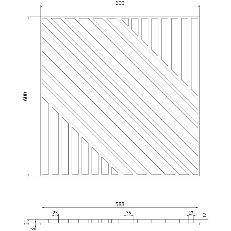 Mexen Linea 26 ακουστικό πάνελ τοίχου 60 x 60 cm (4τμχ), τσόχα 9 mm, τεχνικό καπλαμά,