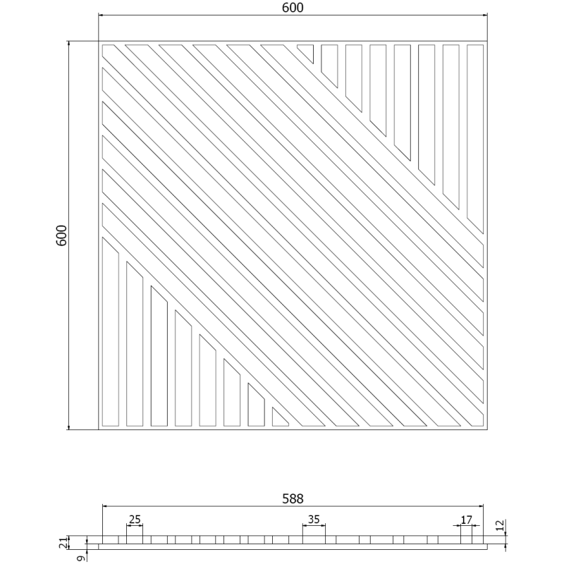 Mexen Linea 26 panel ścienny akustyczny 60 x 60 cm (4szt.), filc 9 mm, fornir techniczny, Dąb Mocca - S110-60607-26-045