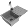 Mexen Bruno 1-bowl granite sink with drainer and kitchen tap Telma, grey - 6513-71-670200-70-B