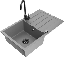 Mexen Bruno fregadero de granito de 1 cubeta con escurridor y grifo de cocina Telma, gris - 6513-71-670200-70-B