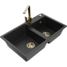 Mexen Tomas lavello in granito a 2 vasche con rubinetto da cucina Rita, nero/argento metallizzato - 6516-73-670300-50