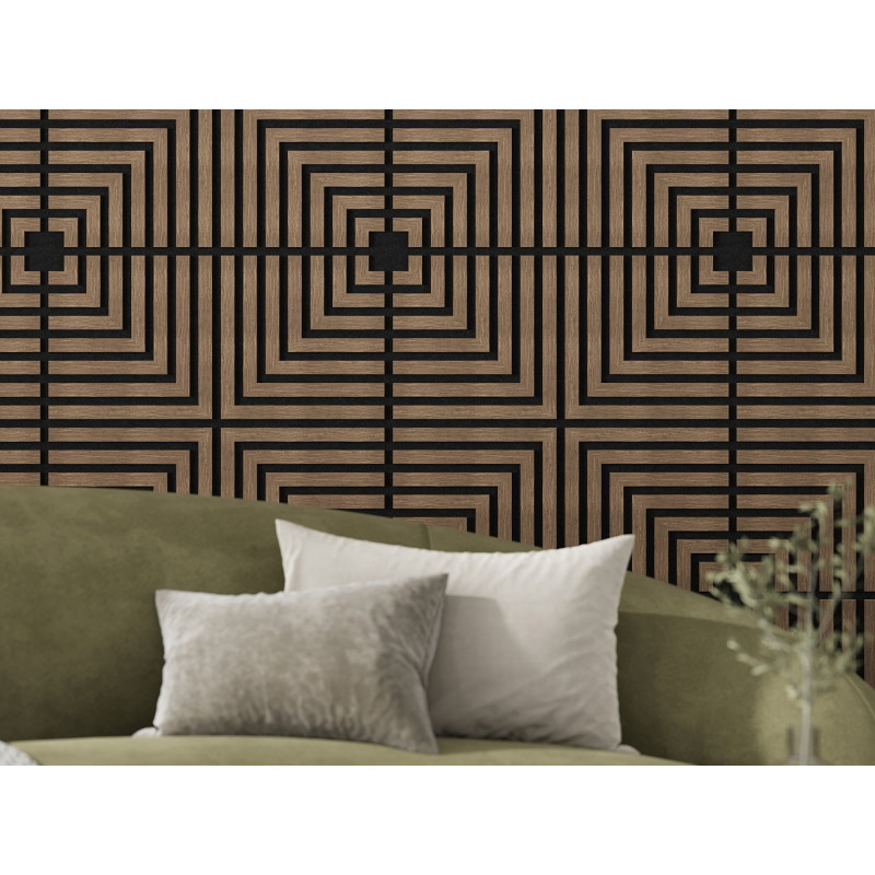 Mexen Linea 02 akustinen seinäpaneeli 60 x 60 cm (4 kpl), huopa 9 mm, tekninen viilu, Tumma Pähkinä - S110-60607-02-044