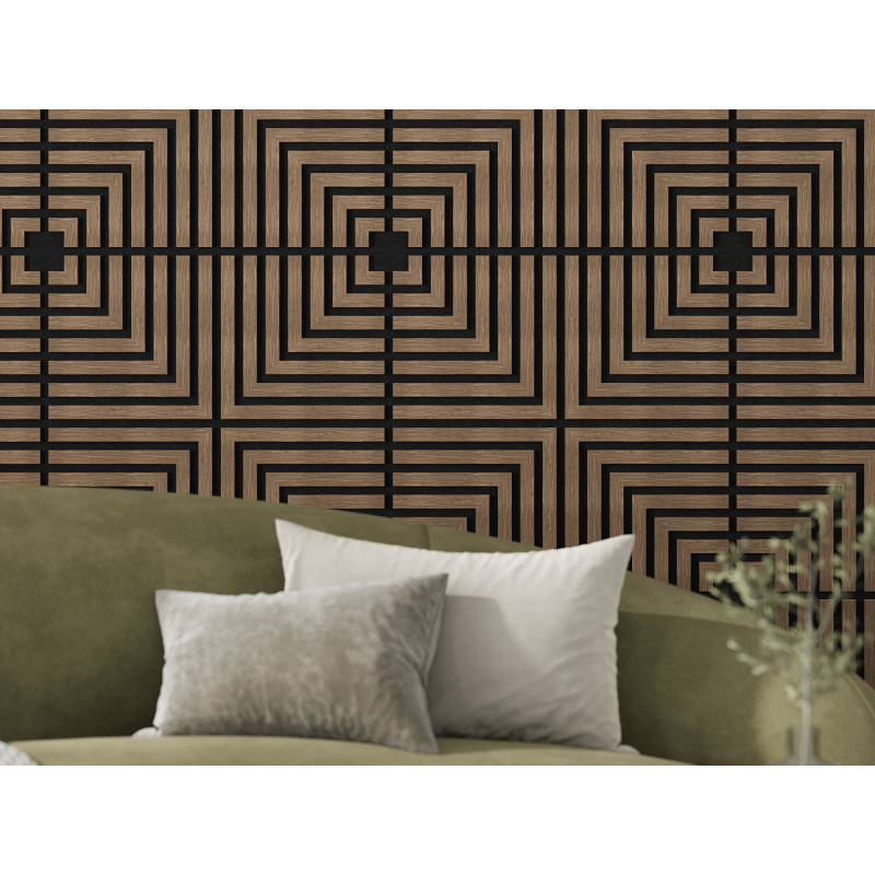 Mexen Linea 02 panel ścienny akustyczny 60 x 60 cm (4szt.), filc 9 mm, fornir techniczny, Ciemny Orzech - S110-60607-02-044