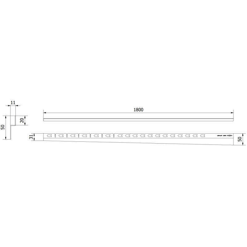Mexen Line-B listwa spadkowa przyścienna 180 cm lewa, miedź szczotkowana - 186502180L