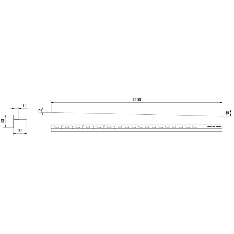 Mexen Line-B listwa spadkowa do szkła 120 cm lewa, miedź szczotkowana - 186504120L