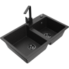Mexen Tomas évier en granit à 2 bacs avec mitigeur de cuisine Rita, noir/métallique argenté - 6516-73-670300-70-B