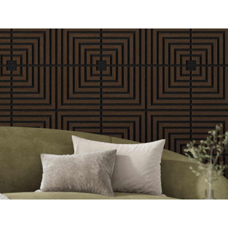 Mexen Linea 02 akustisk väggpanel 60 x 60 cm (4 st.), filt 9 mm, teknisk fanér, Mocca Ek - S110-60607-02-045