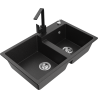 Mexen Tomas 2-bowl granite kitchen sink with Rita kitchen tap, black/silver metallic - 6516-73-670300-70