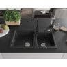 Mexen Tomas 2-bowl granite kitchen sink with Rita kitchen tap, black/silver metallic - 6516-73-670300-70