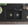 Mexen Tomas 2-bowl granite kitchen sink with Rita kitchen tap, black/silver metallic - 6516-73-670300-70