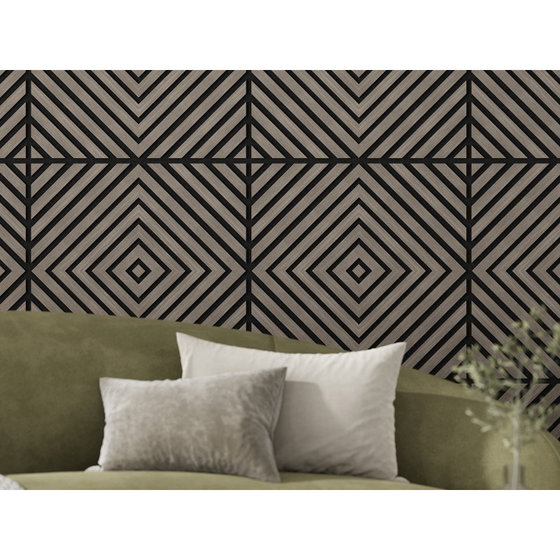 Mexen Linea 03 pannello a parete acustico 60 x 60 cm (4 pezzi), feltro 9 mm, impiallacciatura tecnica, Rovere Grigio