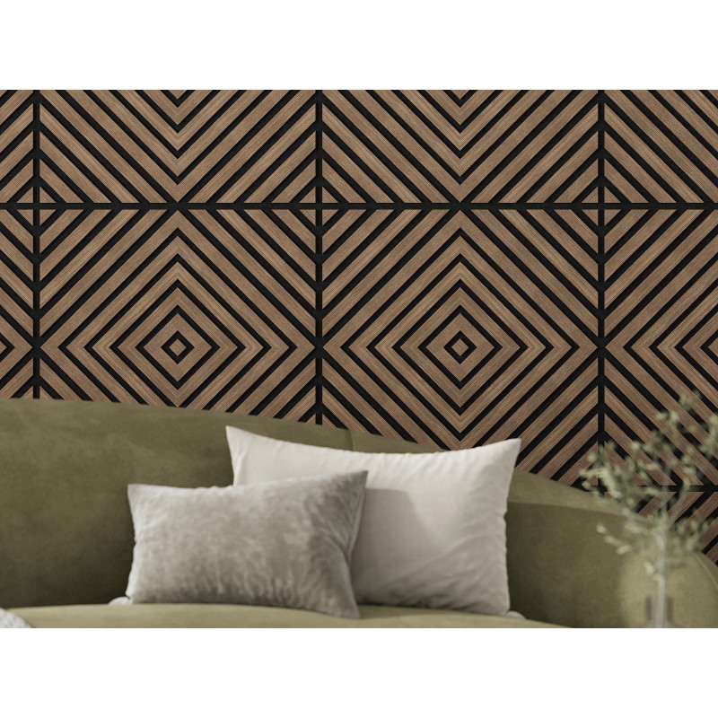 Mexen Linea 03 akustična stenska plošča 60 x 60 cm (4 kosi), filc 9 mm, tehnični furnir, Temni Oreh - S110-60607-03-044