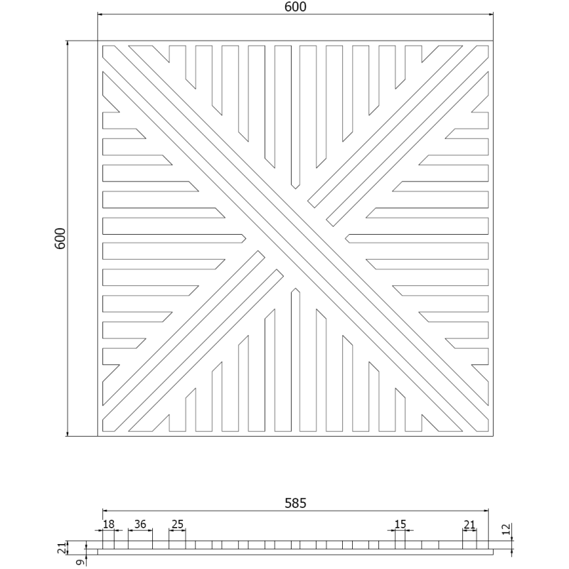 Mexen Linea 05 panel ścienny akustyczny 60 x 60 cm (4szt.), filc 9 mm, fornir techniczny, Ciemny Orzech - S110-60607-05-044