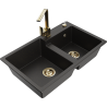 Mexen Tomas granit gootsteen 2-kamerig met keukenmengkraan Rita, zwart/goud metallic - 6516-75-670300-50