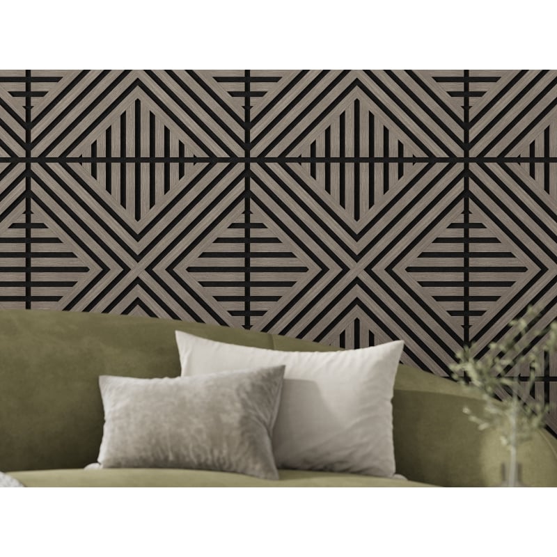 Mexen Linea 06 pannello a parete acustico 60 x 60 cm (4 pz.), feltro 9 mm, impiallacciatura tecnica, Rovere Grigio
