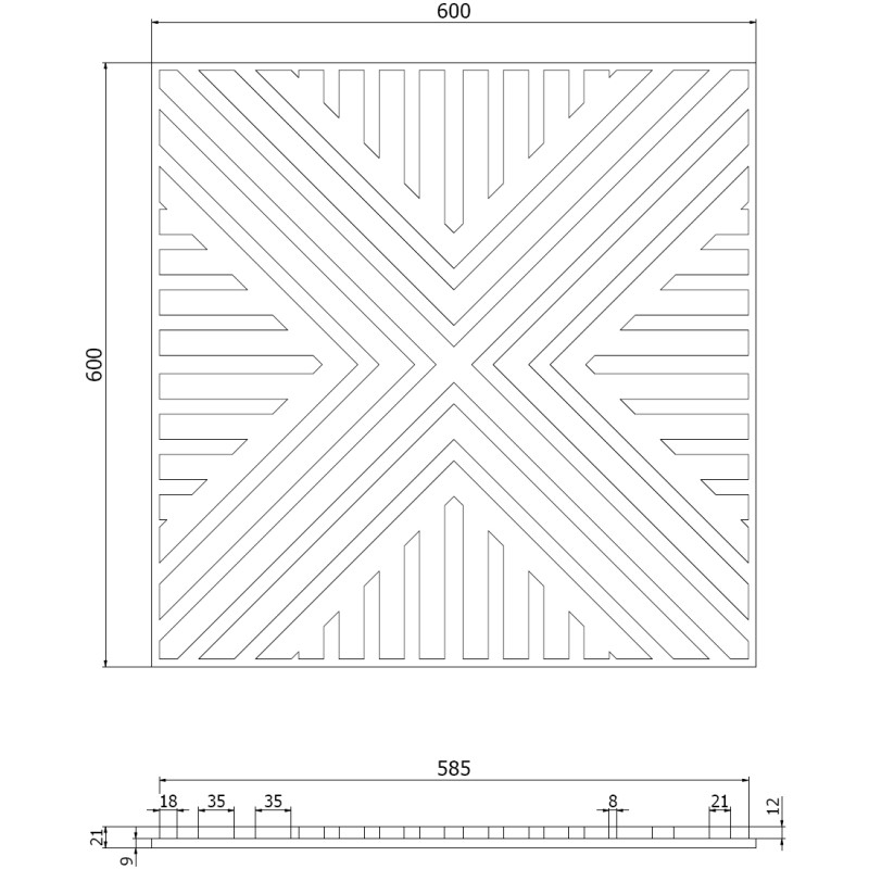 Mexen Linea 06 akustisk väggpanel 60 x 60 cm (4 st.), filt 9 mm, teknisk faner, Grå Ek - S110-60607-06-043
