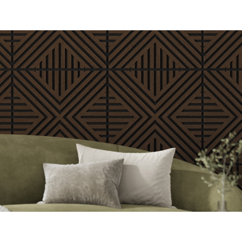 Mexen Linea 06 panel de pared acústico 60 x 60 cm (4 unidades), fieltro 9 mm, chapa técnica, Roble Mocca - S110-60607-06-045