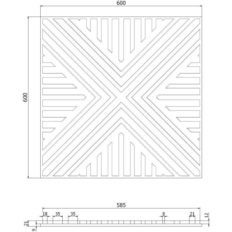 Mexen Linea 06 panel ścienny akustyczny 60 x 60 cm (4szt.), filc 9 mm, fornir techniczny, Dąb Mocca - S110-60607-06-045