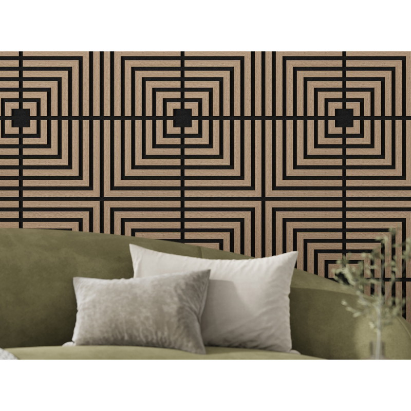 Mexen Linea 02 akustisk väggpanel 60 x 60 cm (4 st.), filt 9 mm, teknisk faner, Ljus Valnöt - S110-60607-02-047