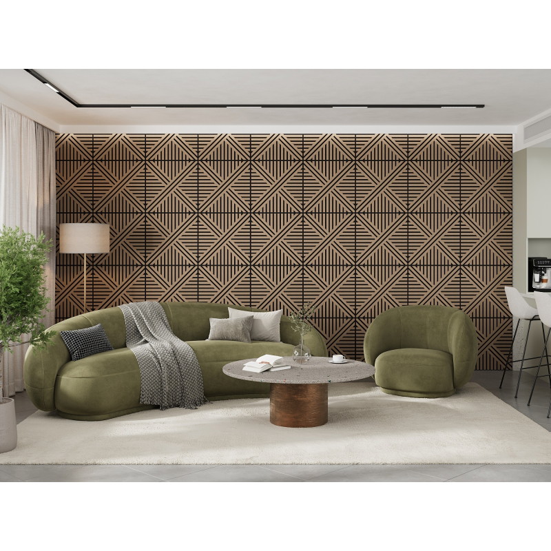 Mexen Linea 05 panneau mural acoustique 60 x 60 cm (4pcs), feutre 9 mm, placage technique, Noyer Clair - S110-60607-05-047