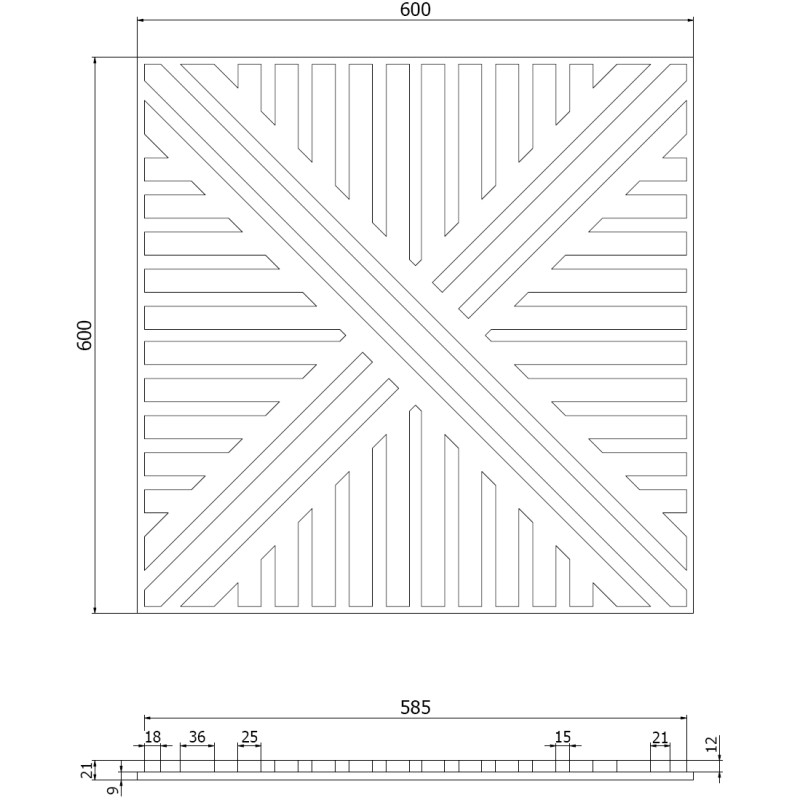Mexen Linea 05 pannello acustico da parete 60 x 60 cm (4 pezzi), feltro 9 mm, impiallacciatura tecnica, Noce Chiaro