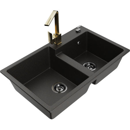 Mexen Tomas Granit-Spullställ mat enger Kichenarmatur Rita, schwaarz/gëllen metallic - 6516-75-670300-50-B