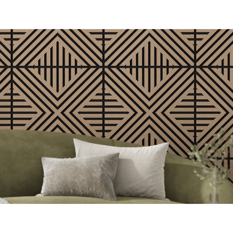 Mexen Linea 06 pannello acustico da parete 60 x 60 cm (4 pezzi), feltro 9 mm, impiallacciatura tecnica, Noce Chiaro