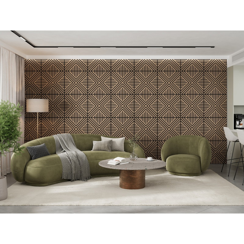 Mexen Linea 06 panneau mural acoustique 60 x 60 cm (4 pièces), feutre 9 mm, placage technique, Noyer Clair - S110-60607-06-047
